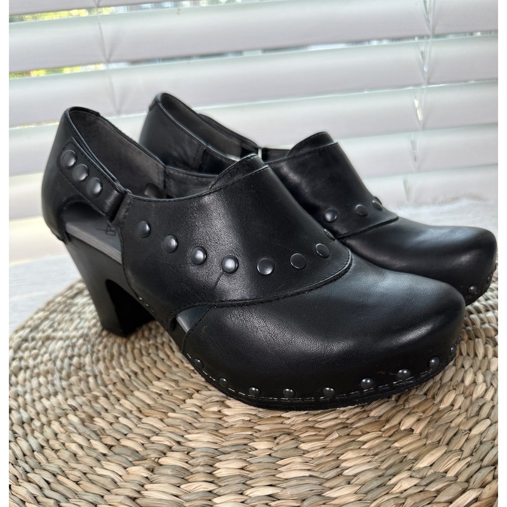 DANSKO Ryder Black Leather Studded Heels Clogs Women's Shoes EU 38 1303020200